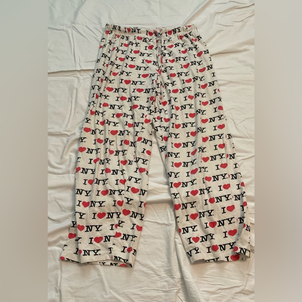 I Heart NY Women's Pajama Pants - Cream with Red & Black Print